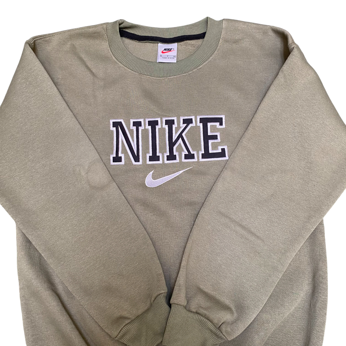 Nike Sweatshirt Mens S Green Embroidered Spell Out Logo Crew Neck Long Sleeve