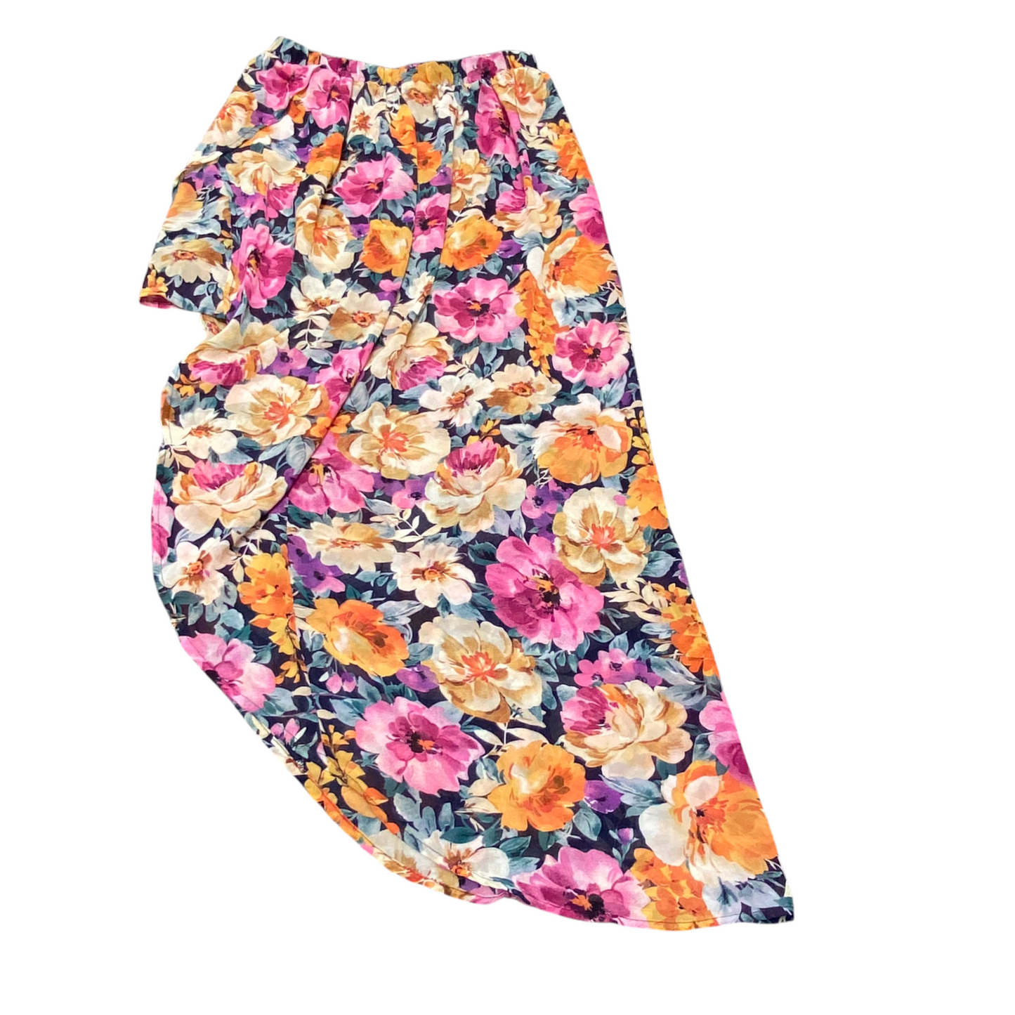 Womens Asymmetrical Skirt M Multi Novelty Floral Print Pleated Elastic Waist