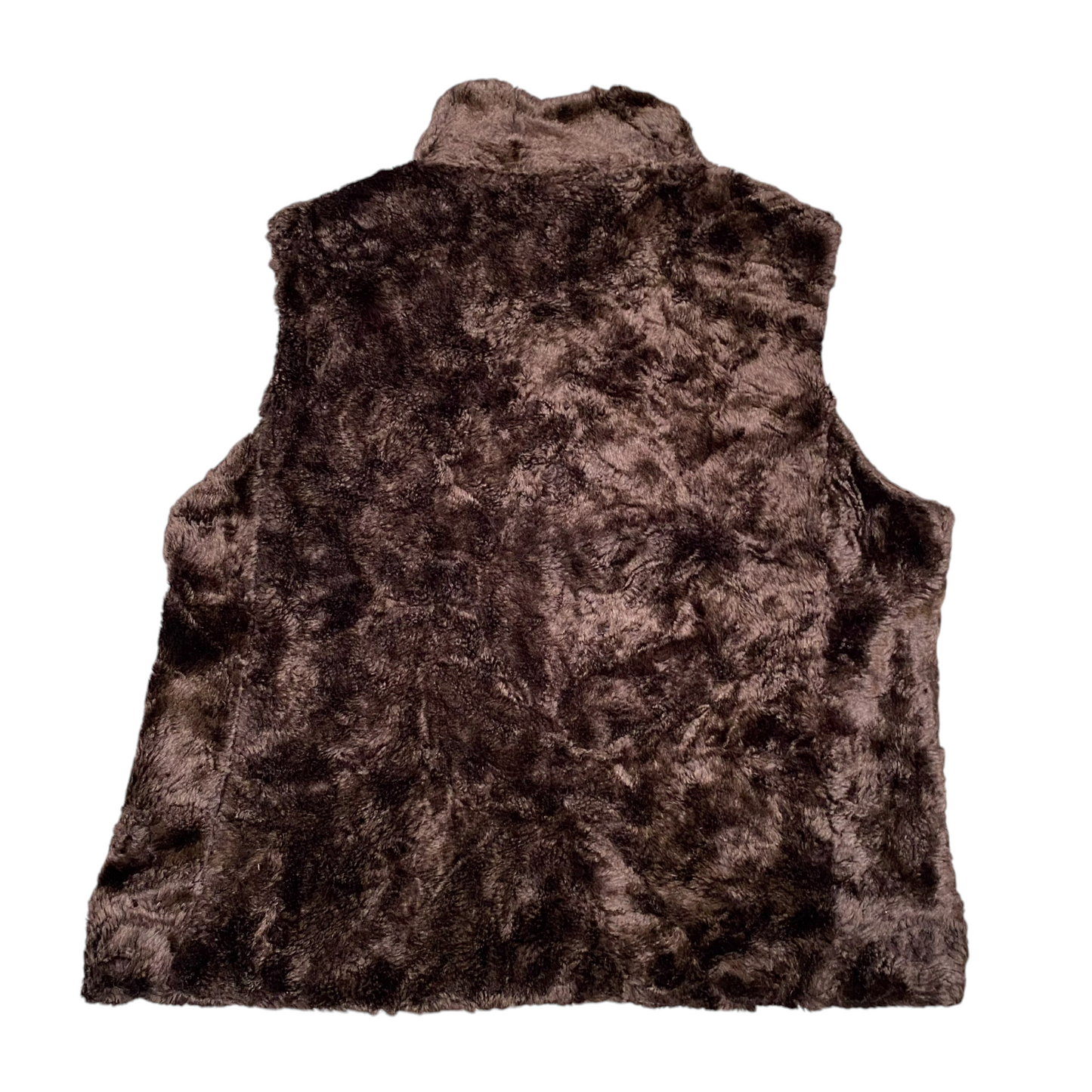 Womens Faux Fur Vest XL Chocolate Brown Fuzzy Sleeveless Mock Neck Full Zipper