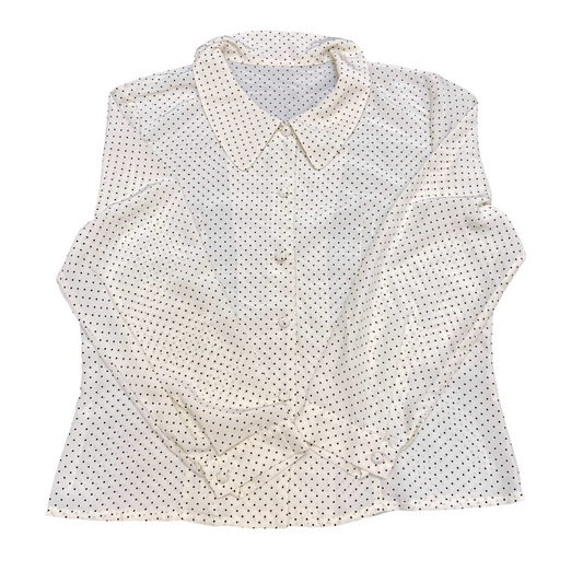 Womens Button Up Shirt M White Black Polka Dot Classic Long Sleeve Collared