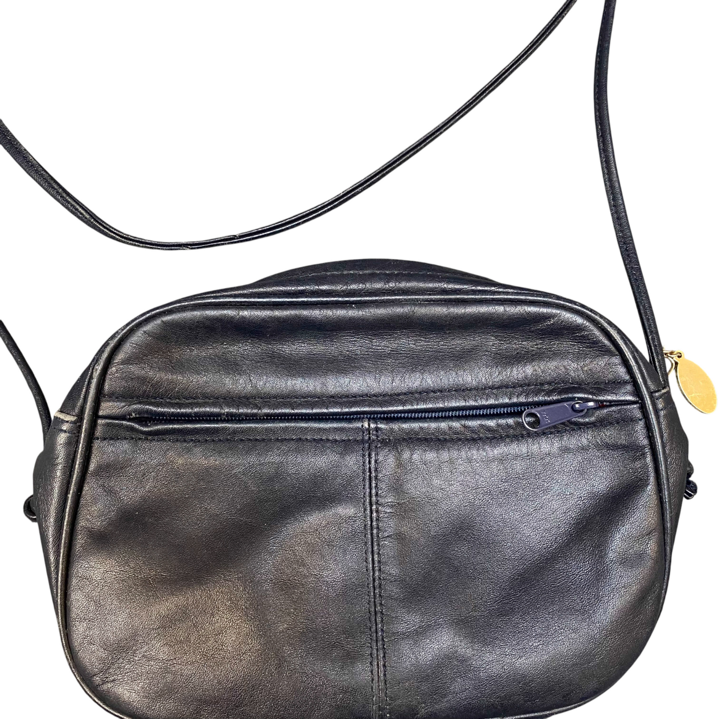 Cypress Crossbody Bag Womens Navy Blue Leather Adjustable Strap Zip Closure