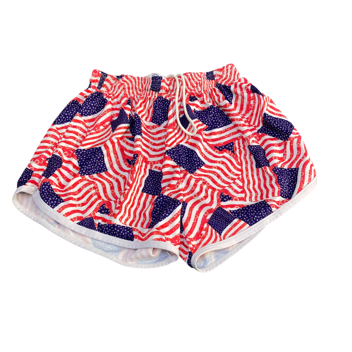 Activewear Shorts Women 21W Multicoloured American Flag Drawstring Elastic Waist