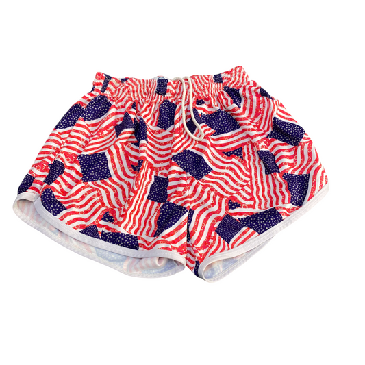 Activewear Shorts Women 21W Multicoloured American Flag Drawstring Elastic Waist