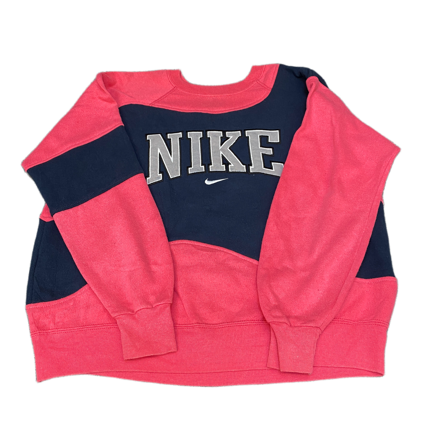 Nike Reworked Sweatshirt Mens M Navy Pink Embroidered Spellout Logo Vintage Y2K