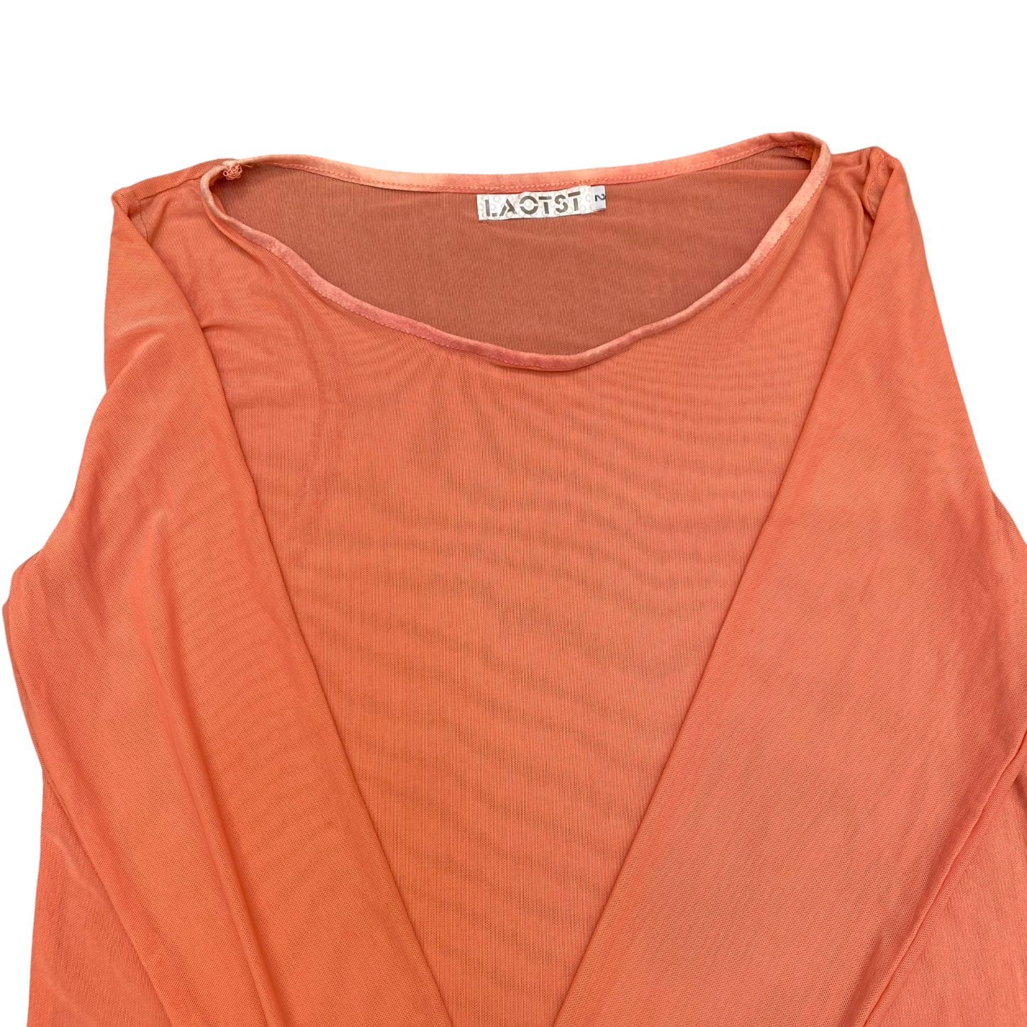 LAOTST Sheer Top Women Mesh S Orange Mesh Stretch Long Sleeve Round Neck Outdoor