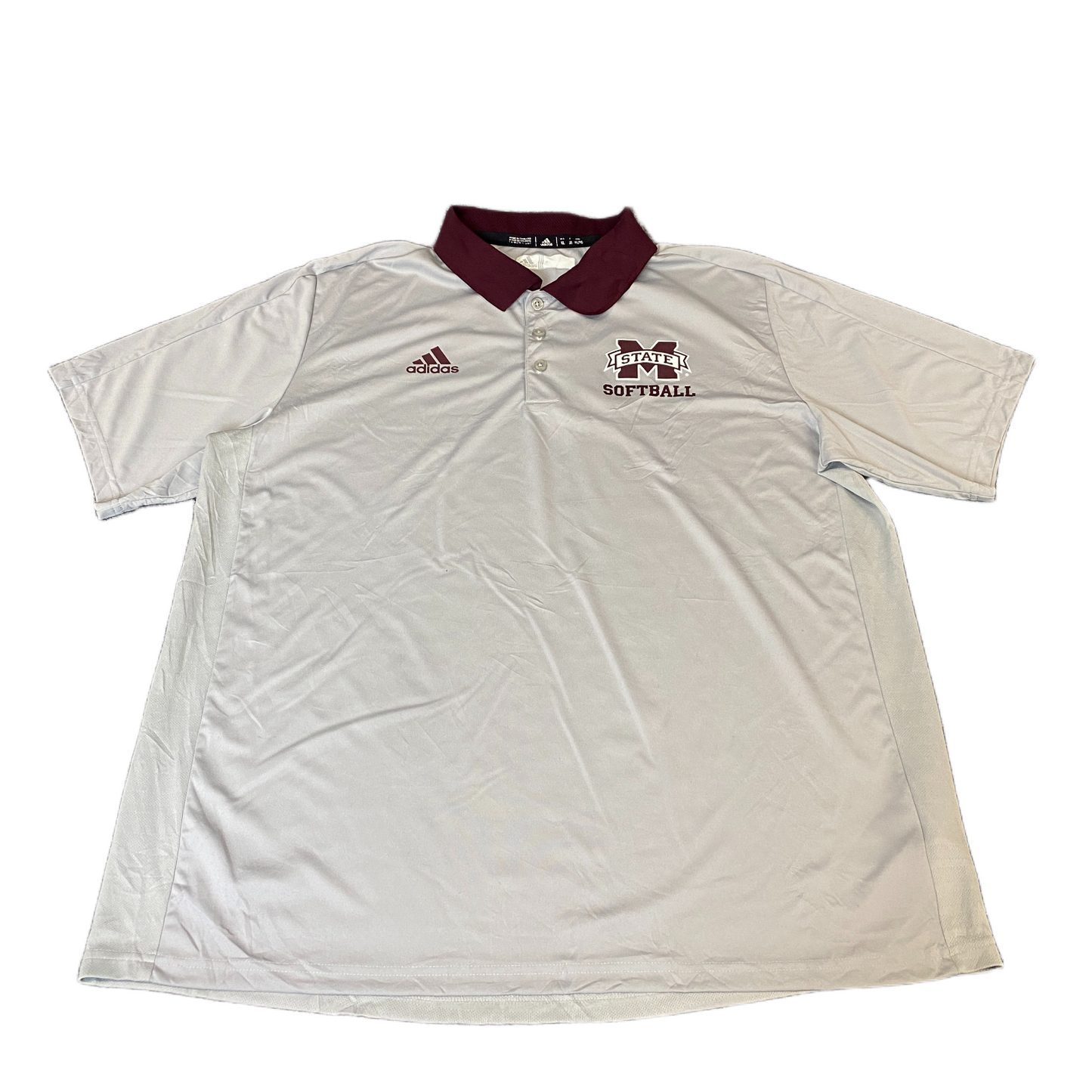 Mississippi State Bulldogs Softball Adidas Polo Shirts Mens L Grey Short Sleeve