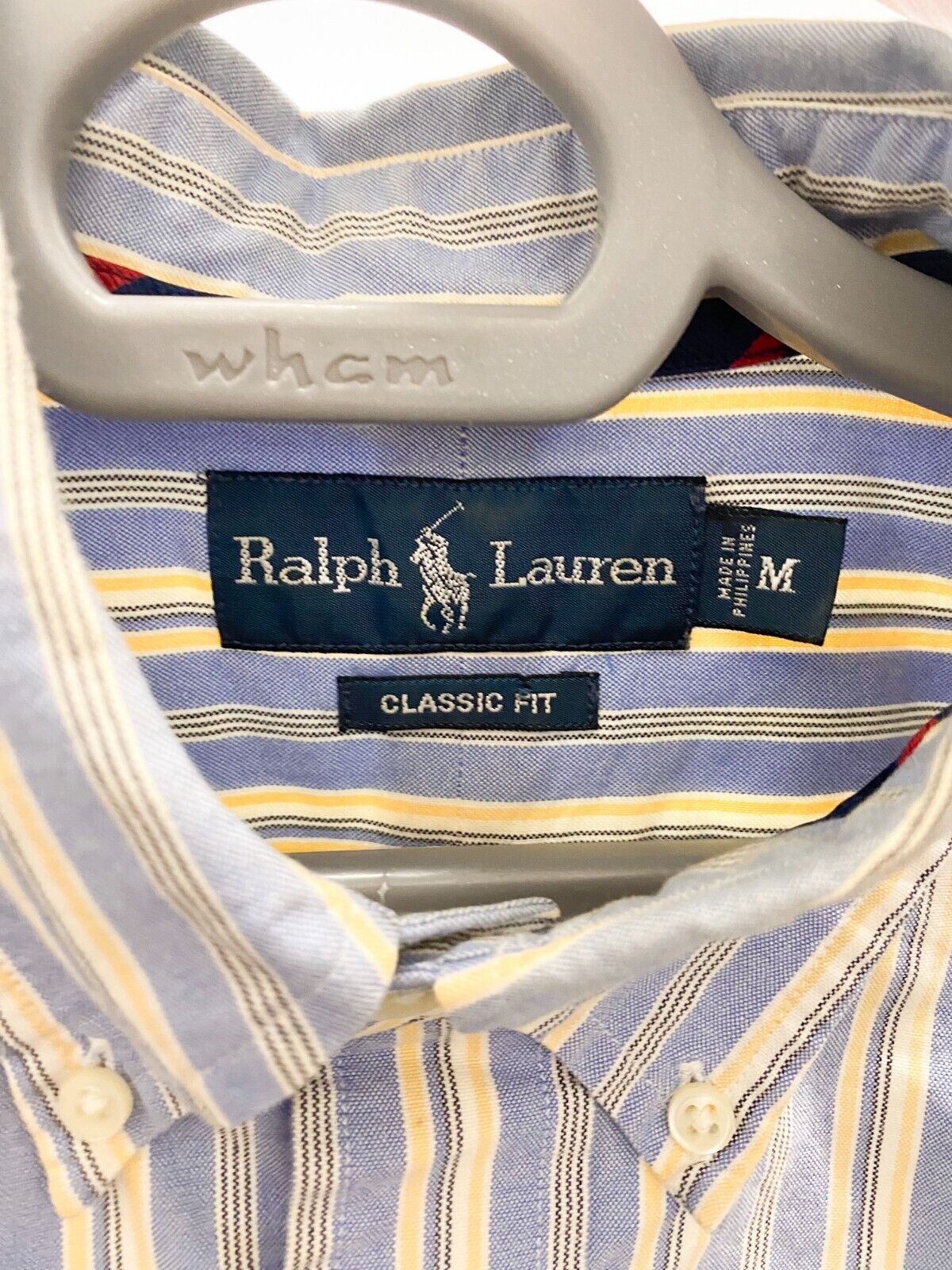 Ralph Lauren Shirt Men Medium Blue Striped Classic Fit Small Blue Polo Pony Logo