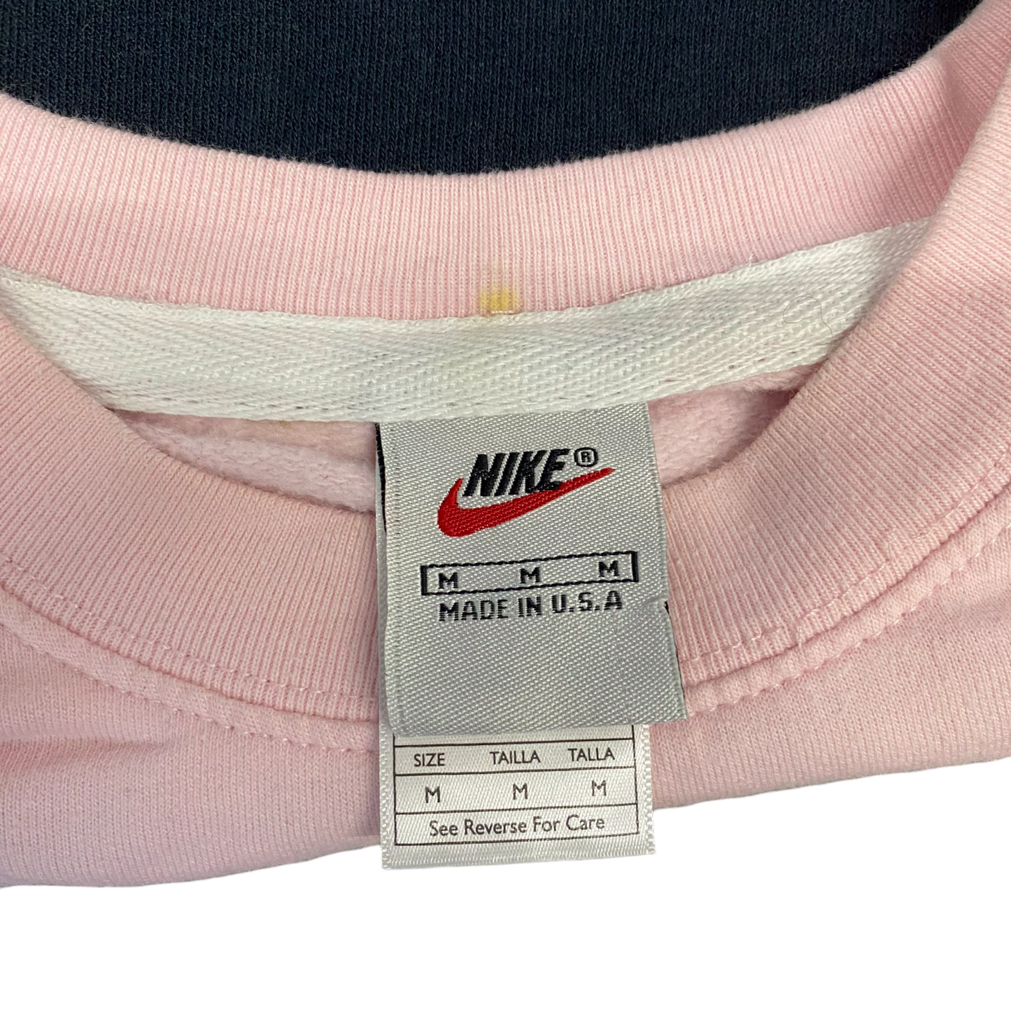 Nike Reworked Sweatshirt Mens M Pink Black Embroidered Spellout Logo Vintage Y2K