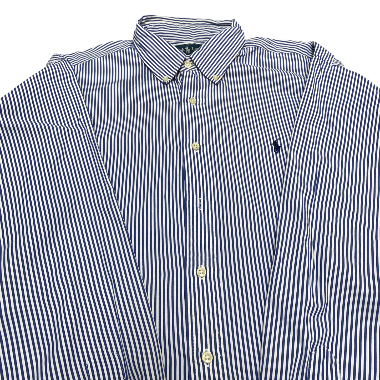 Ralph Lauren Shirt Mens Large Blue Striped Long Sleeve Small Blue Polo Pony Logo