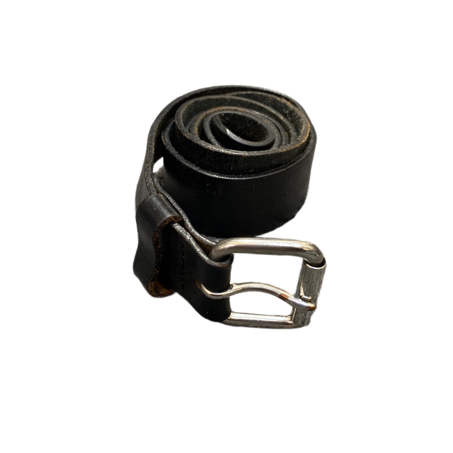 Waist Belt Mens Black Leather Adjustable Silver Roller Pin Buckle 43.5 Inches