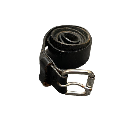 Waist Belt Mens Black Leather Adjustable Silver Roller Pin Buckle 43.5 Inches