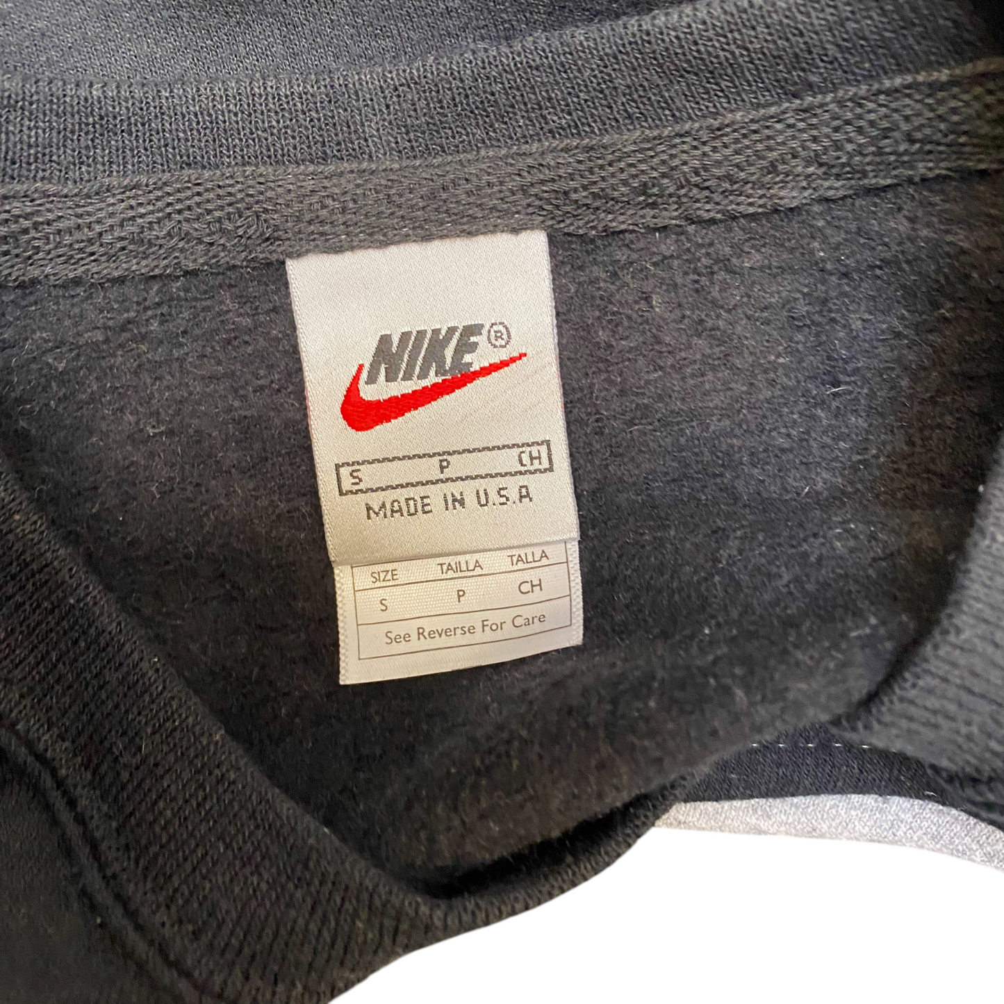 Nike Reworked Sweatshirt Mens Small Black Grey Embroidered Spellout Logo Y2K