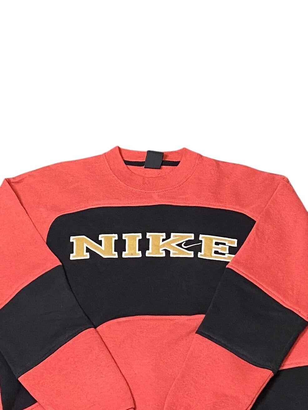 Nike Reworked Sweatshirt Mens Medium Red Black Spellout Logo Crew Neck Vtg Y2K