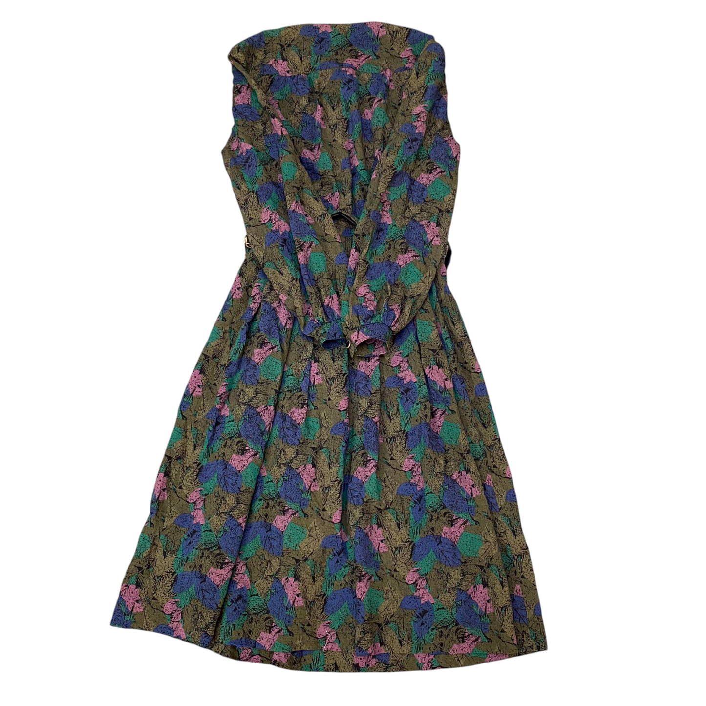 Sede Houses Maxi Dress Womens S Green Floral Square Neck Button Front Pleated