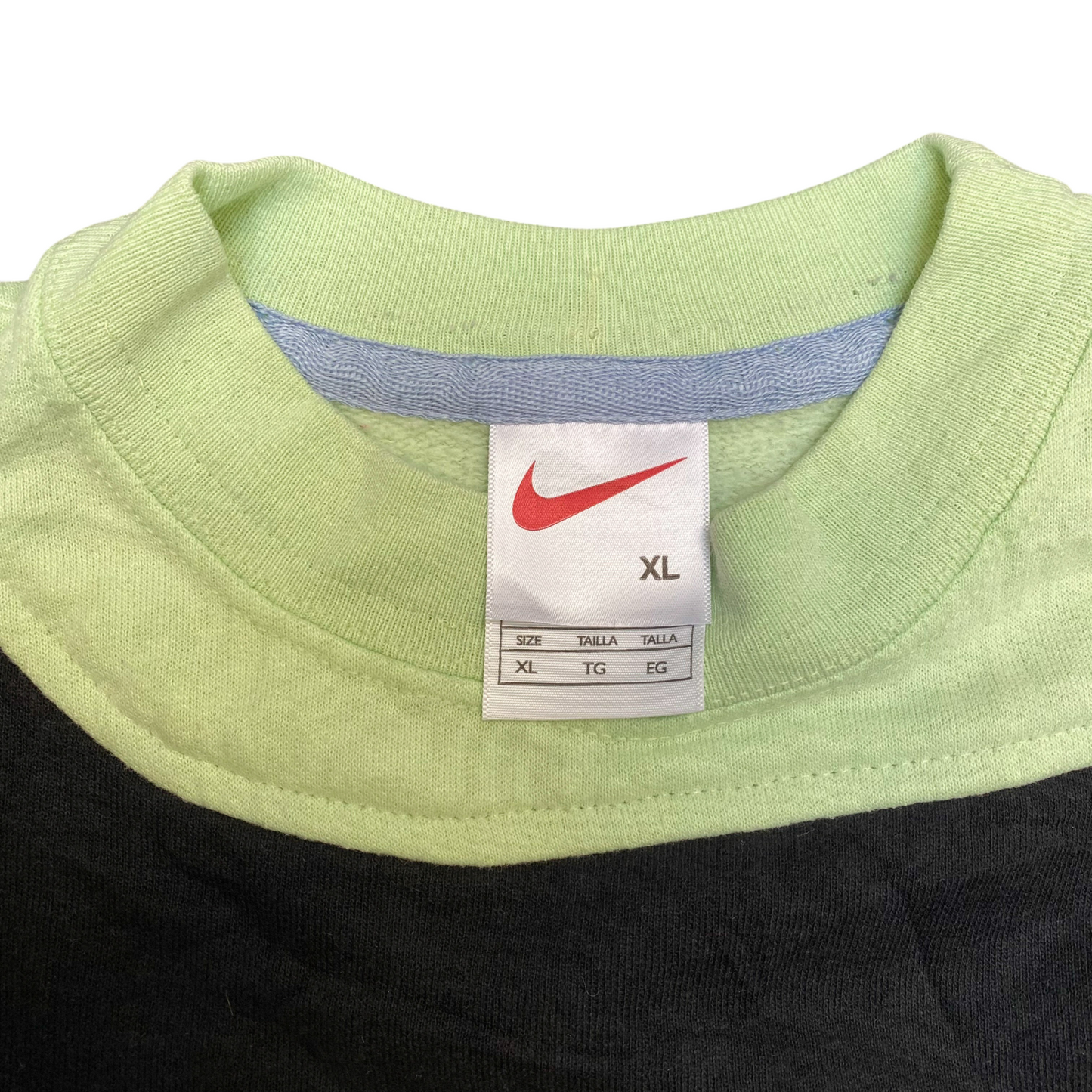 Nike Reworked Sweatshirt Mens XL Green Black Embroidered Spellout Logo Crew Neck