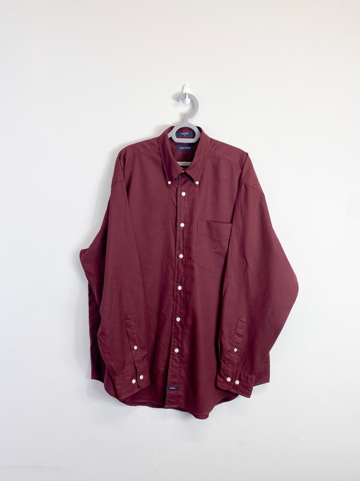 Nautica Shirt Mens Large Deep Reddish Cotton Long Sleeve Collared Button Down