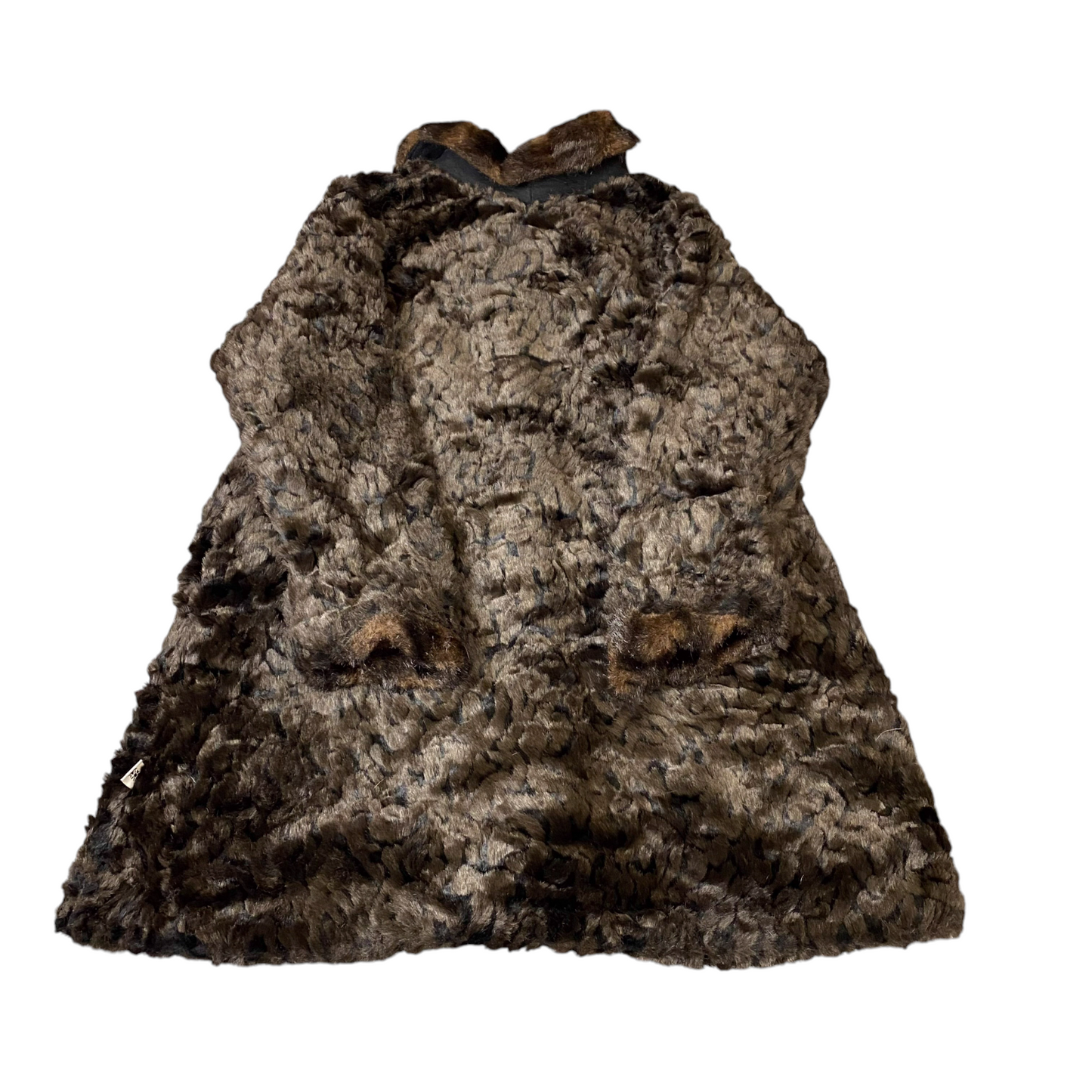 Corky & Company Textured Faux Fur Coat Womens Medium Brown Long Sleeve Collared