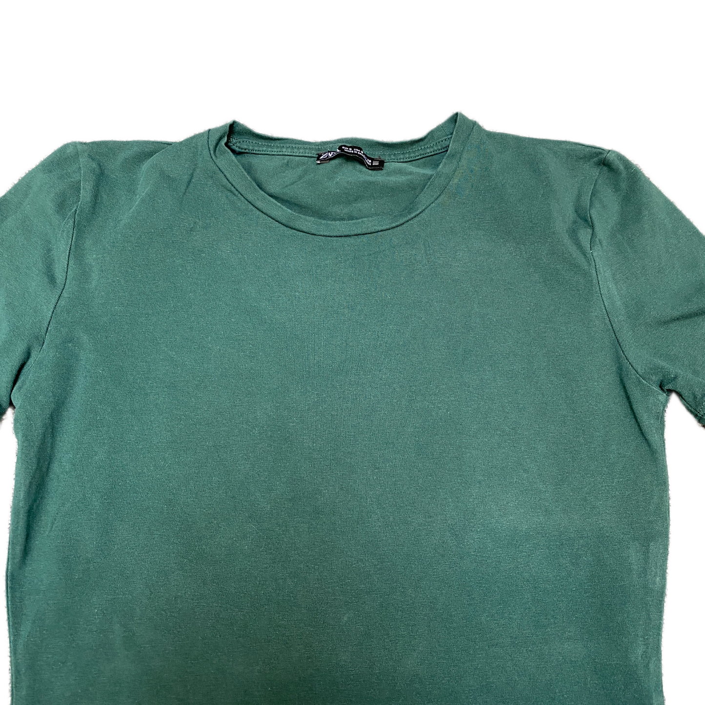 ZARA Cropped T-Shirt Womens Small Green Short Sleeve Crew Neck Pullover Tee