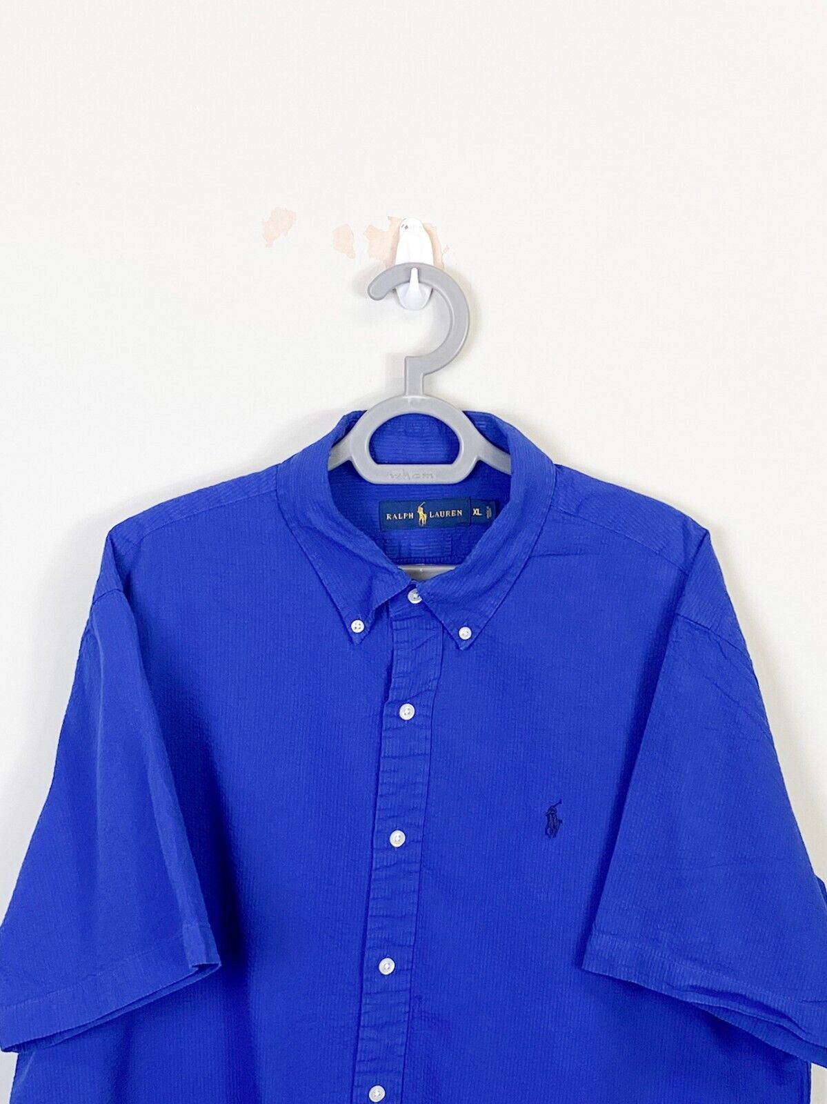 Ralph Lauren Shirt Mens Large Blue Solid Short Sleeve Small Blue Polo Pony Logo