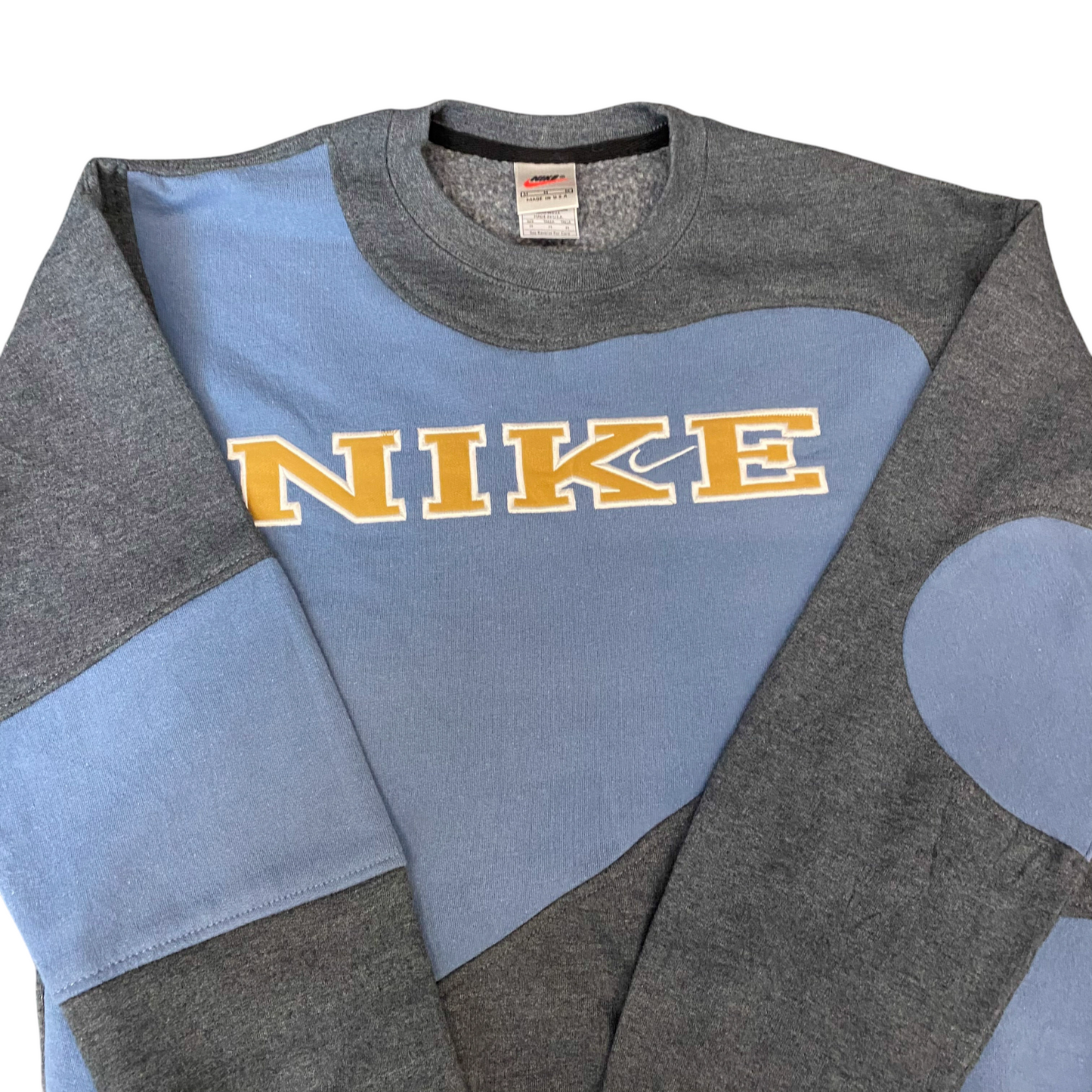 Nike Reworked Sweatshirt Mens M Grey Blue Embroidered Spellout Logo Vintage Y2K