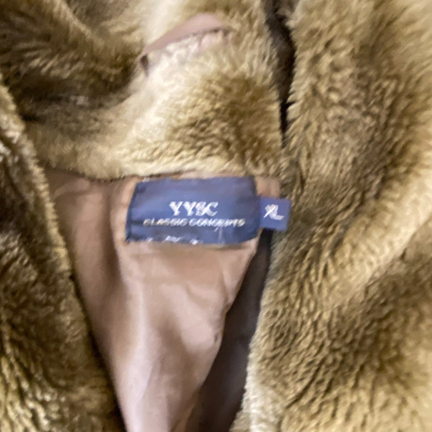 YYSC Trench Coat Womens XL Green Sherpa Fleece Notch Collar Warm Open Front