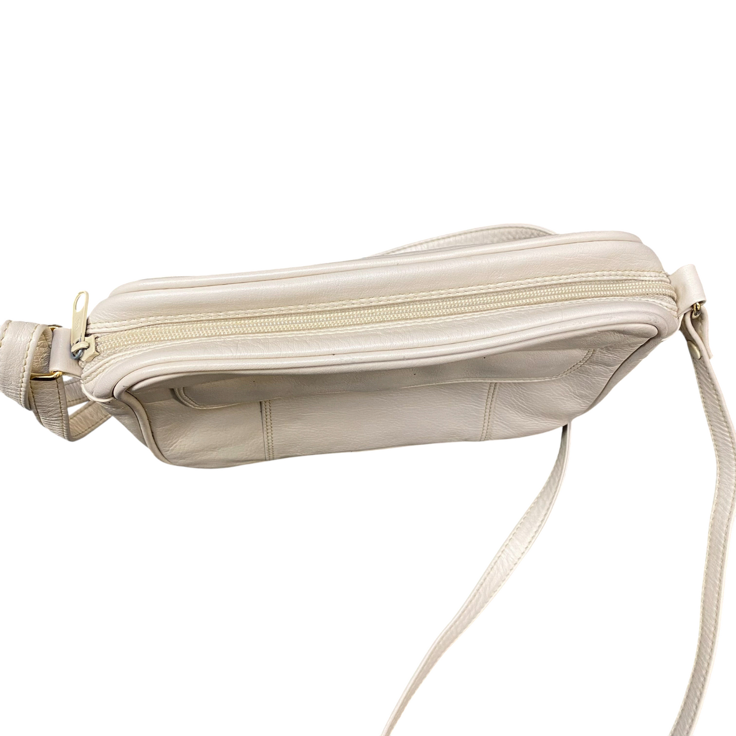 L.Credi Crossbody Bag Womens White Pebbled Leather Snap Flap Adjustable Strap