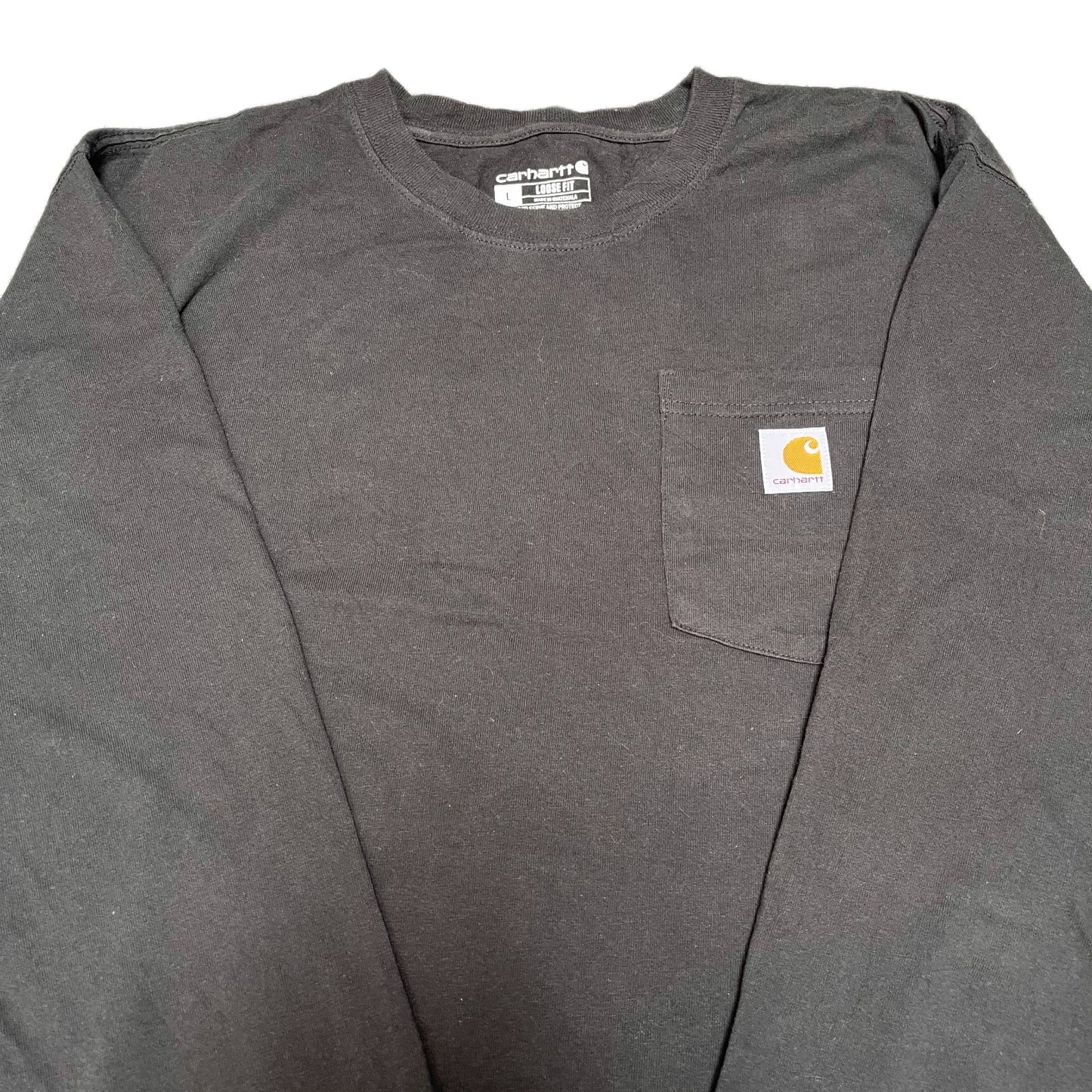 Carhartt Pocket T-Shirt Mens Large Black Loose Fit Long Sleeve Pullover Tee