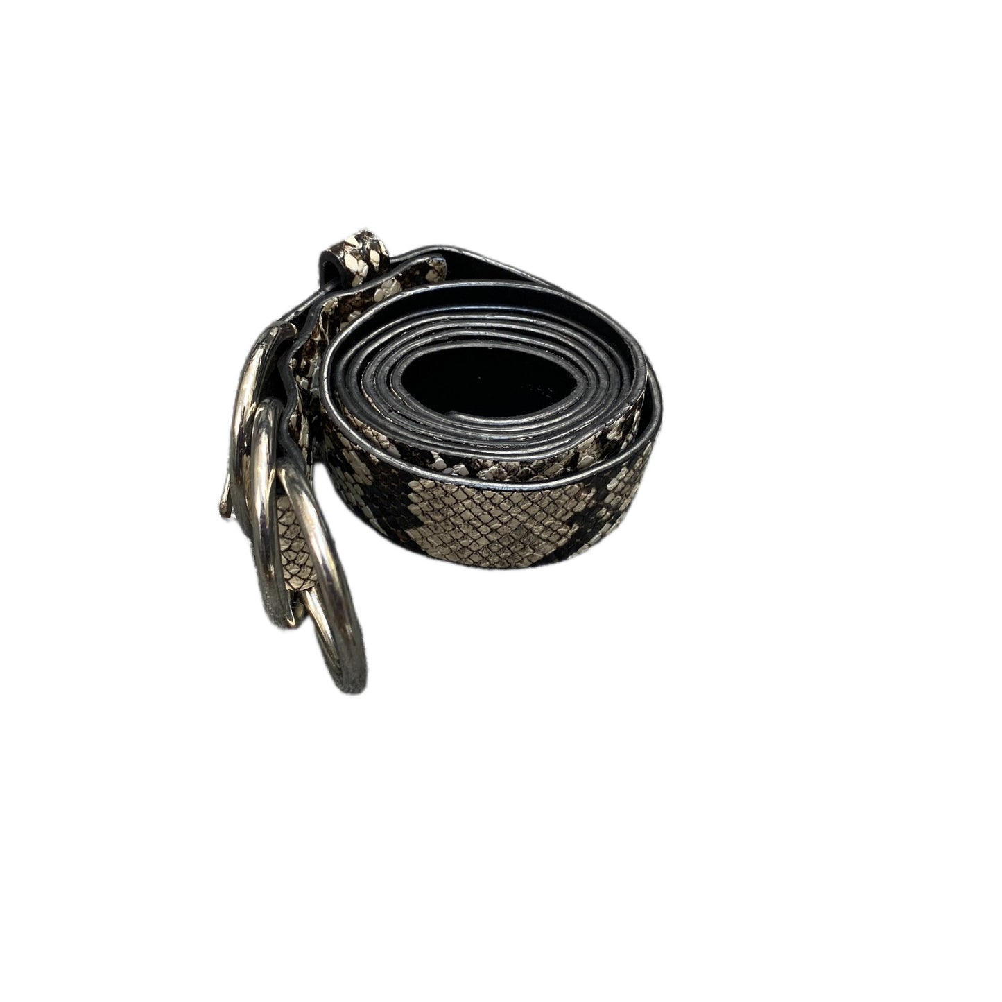 Waist Belt Mens Leather Snake Print Adjustable Double-Ring Buckle 38.5 inches