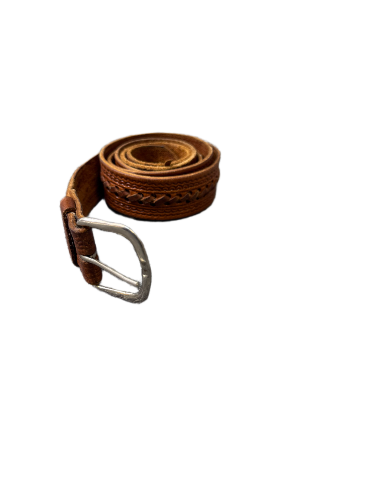 Waist Belt Men Brown Leather Adjustable Stainless Steel Silver Buckle 48 inches