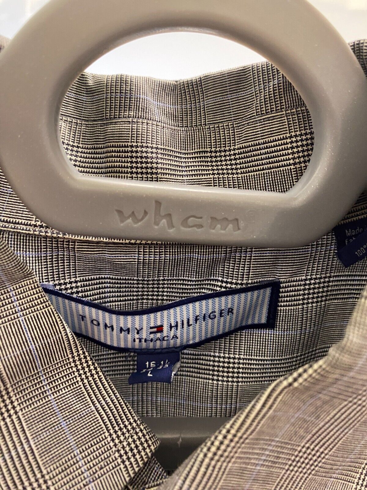 Tommy Hilfiger Dress Shirt Men Large Grey Striped Cotton Long Sleeve Button Down