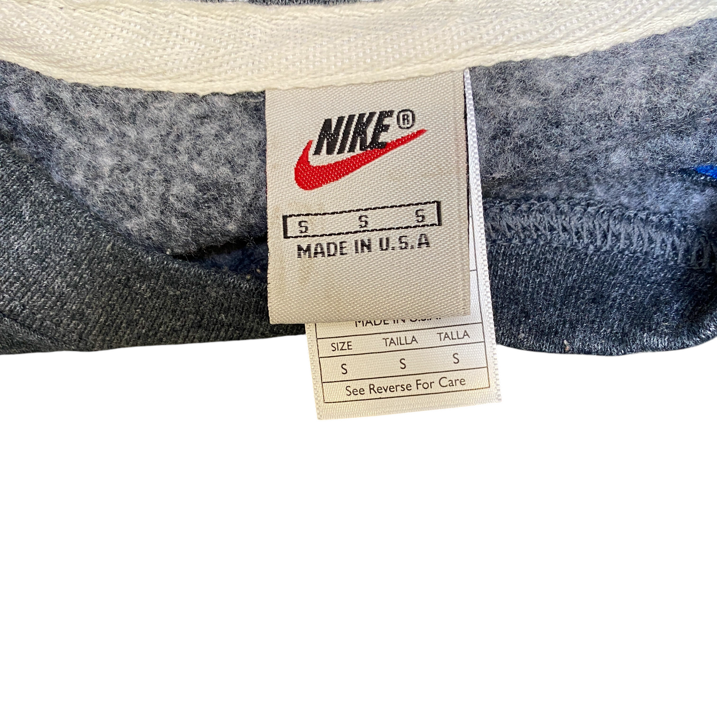 Nike Reworked Sweatshirt Mens Small Blue Grey Embroidered Spellout Logo Vtg Y2K