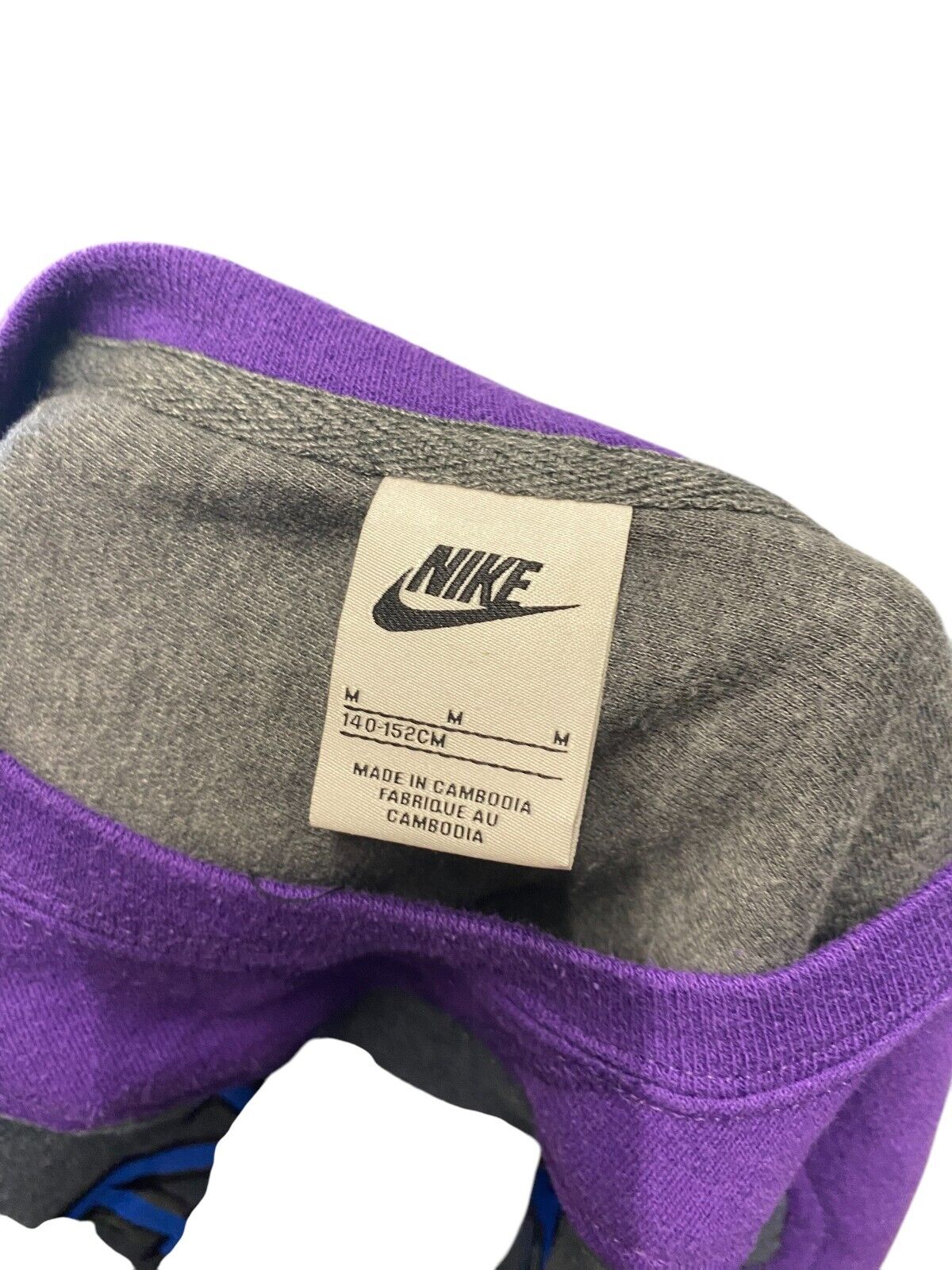 Nike Reworked Sweatshirt Mens Medium Purple Grey Spellout Logo Crew Neck Vtg Y2K