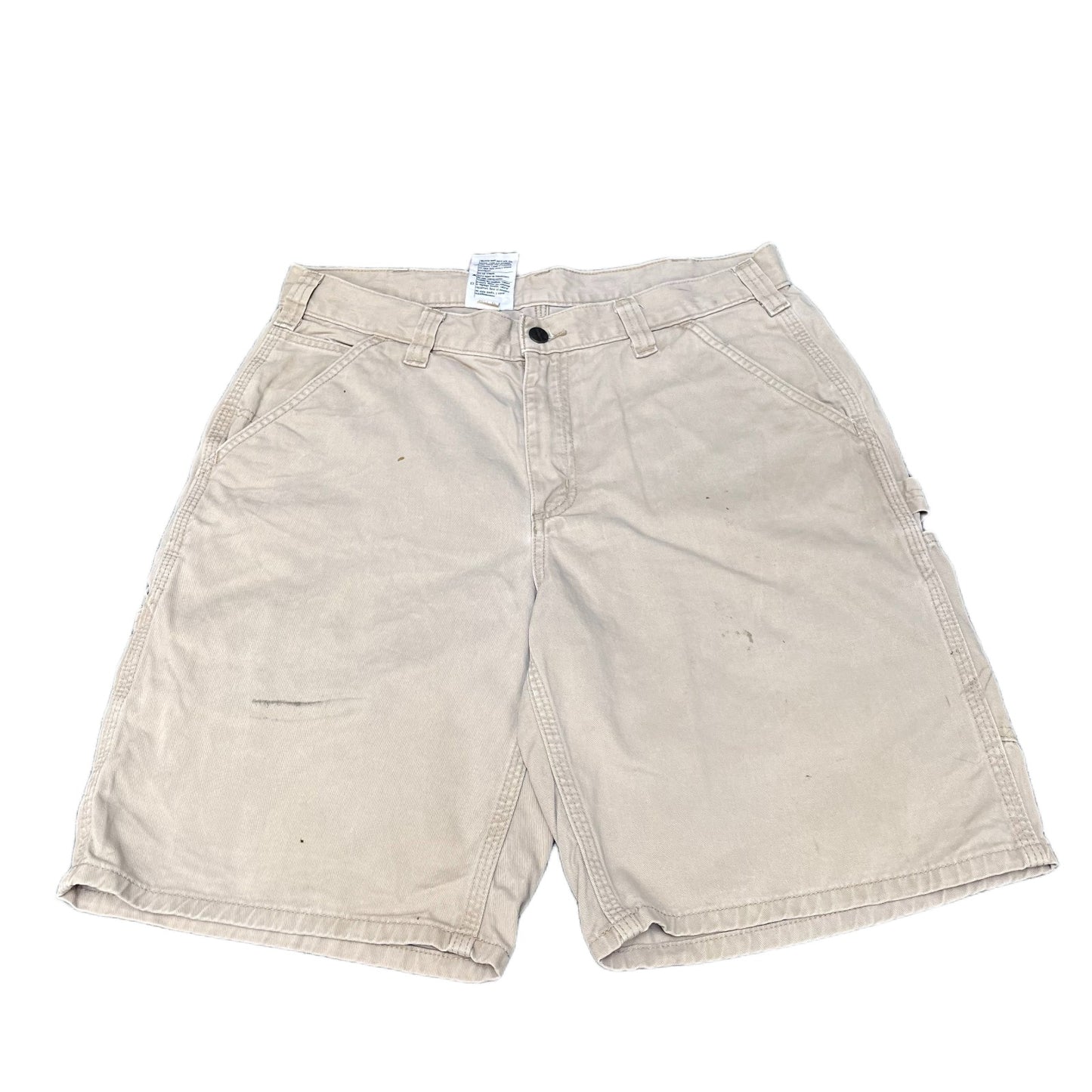 Carhartt Carpenter Shorts Fits as Men L 34" Waist Beige Relaxed Fit Work Utility