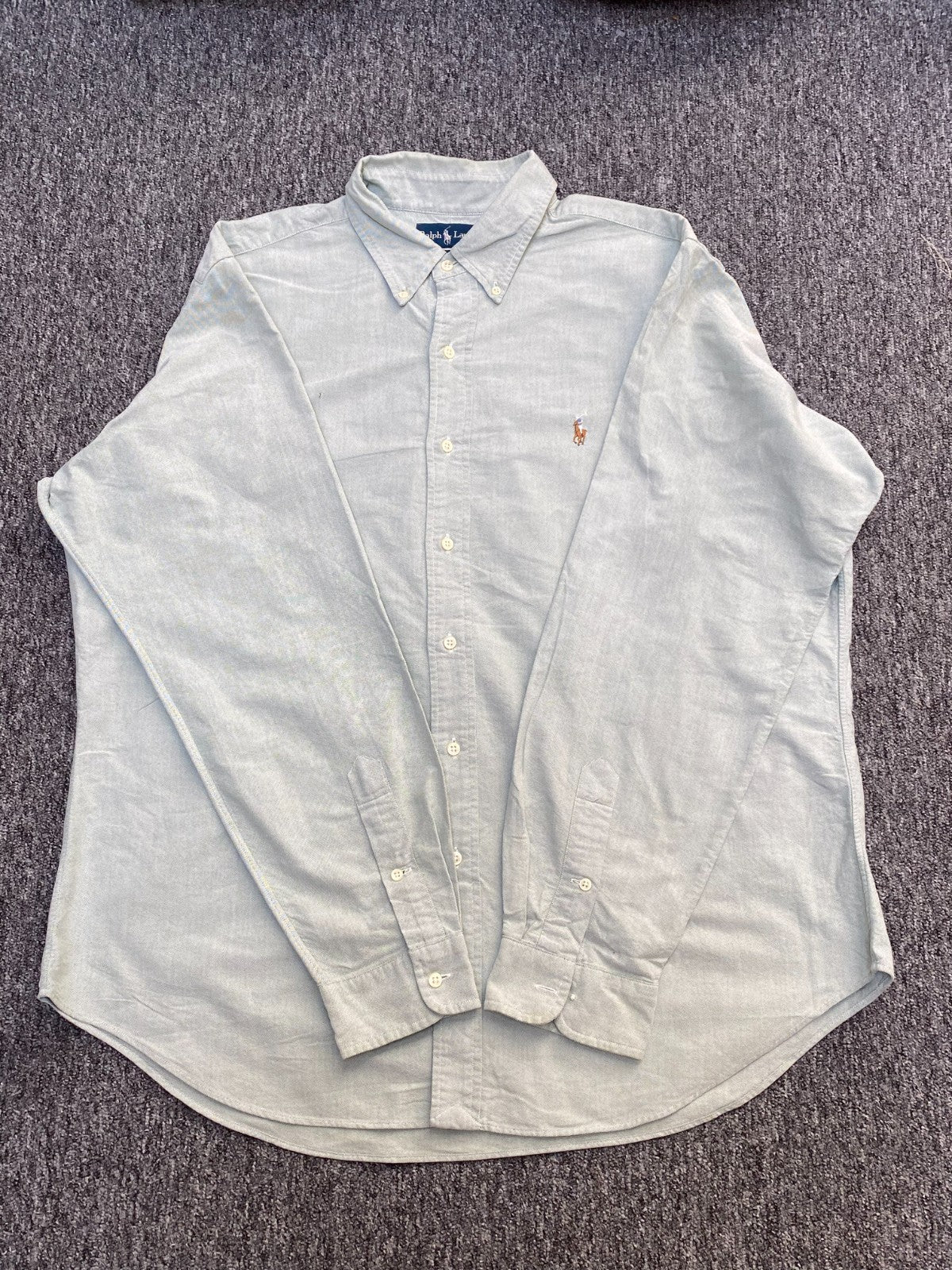 Ralph Lauren Shirt Mens XL Grey Classic Fit Casual Button Down Brown Pony Logo