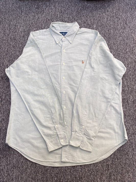 Ralph Lauren Shirt Mens XL Grey Classic Fit Casual Button Down Brown Pony Logo