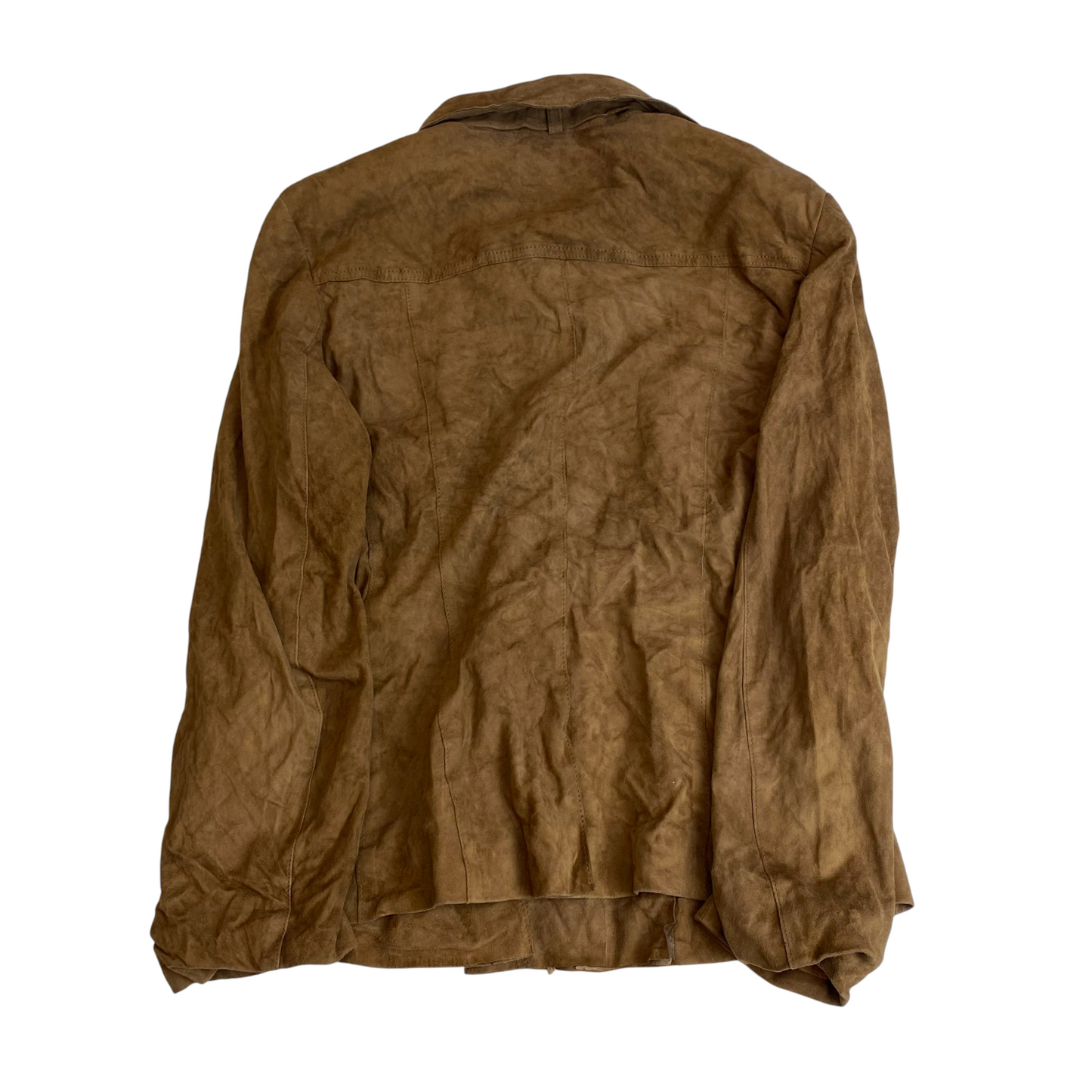 Jacket Womens S Brown Suede Leather Double Chest Pockets Collared Long Sleeve