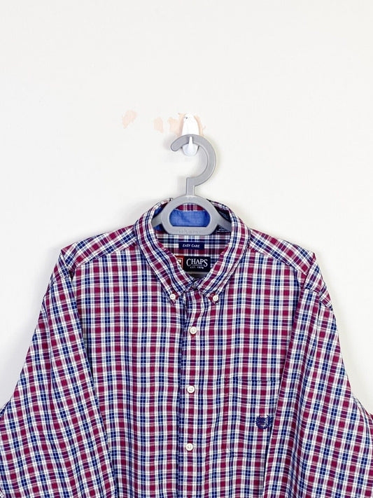 Chaps Shirt Mens Large Red Plaid Easy Care Pocket Collared Casual Button Down