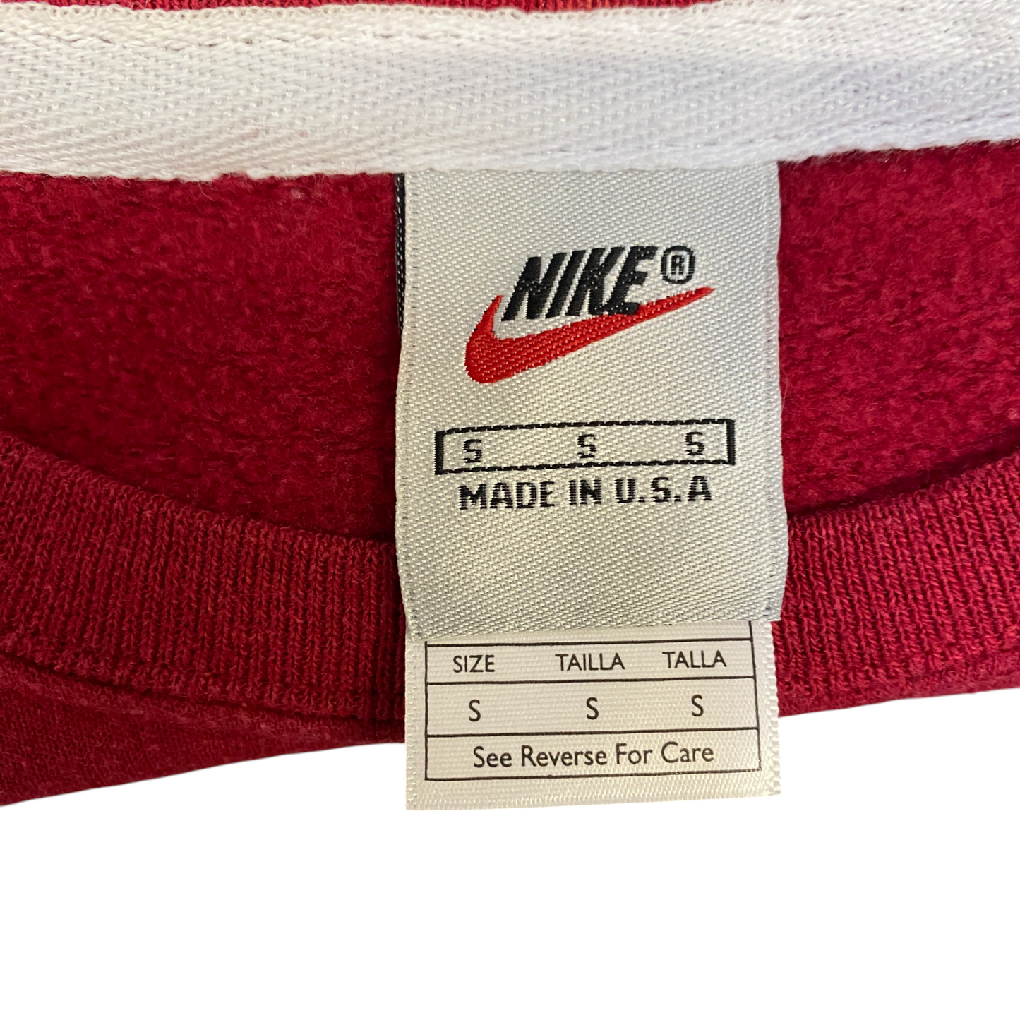 Nike Reworked Sweatshirt Mens Small Red Grey Embroidered Spellout Logo Vtg Y2K