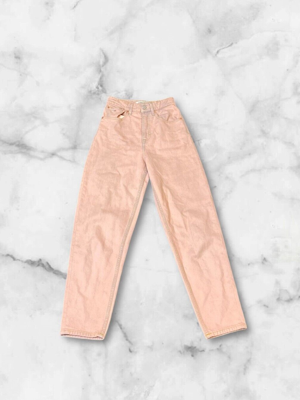 Tommy Mom Jeans Womens 23x25.5 Pink Denim Straight Leg Relaxed Fit Logo Tab