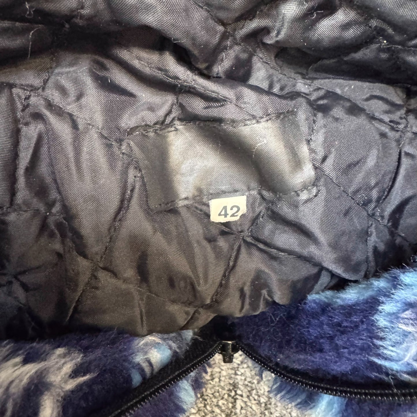 Womens Fleece Jacket Large Navy Quilted Lined Hooded Full Zip Drawstring Hem