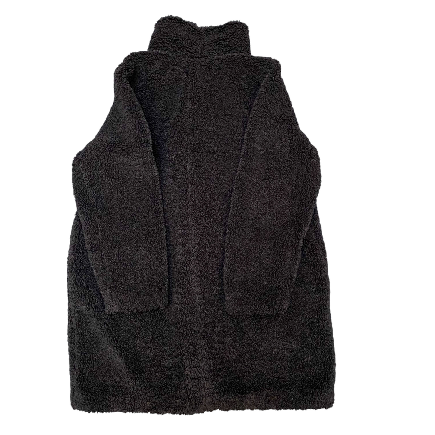 H&M Teddy Faux Fur Coat Womens Small Black Oversized Lined Collared Open Front