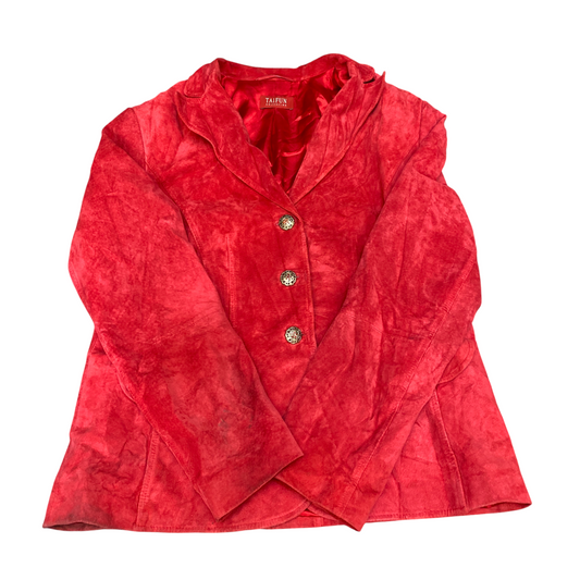 Taifun Collection Suede Leather Blazer Jacket Womens Large Red Single Breasted