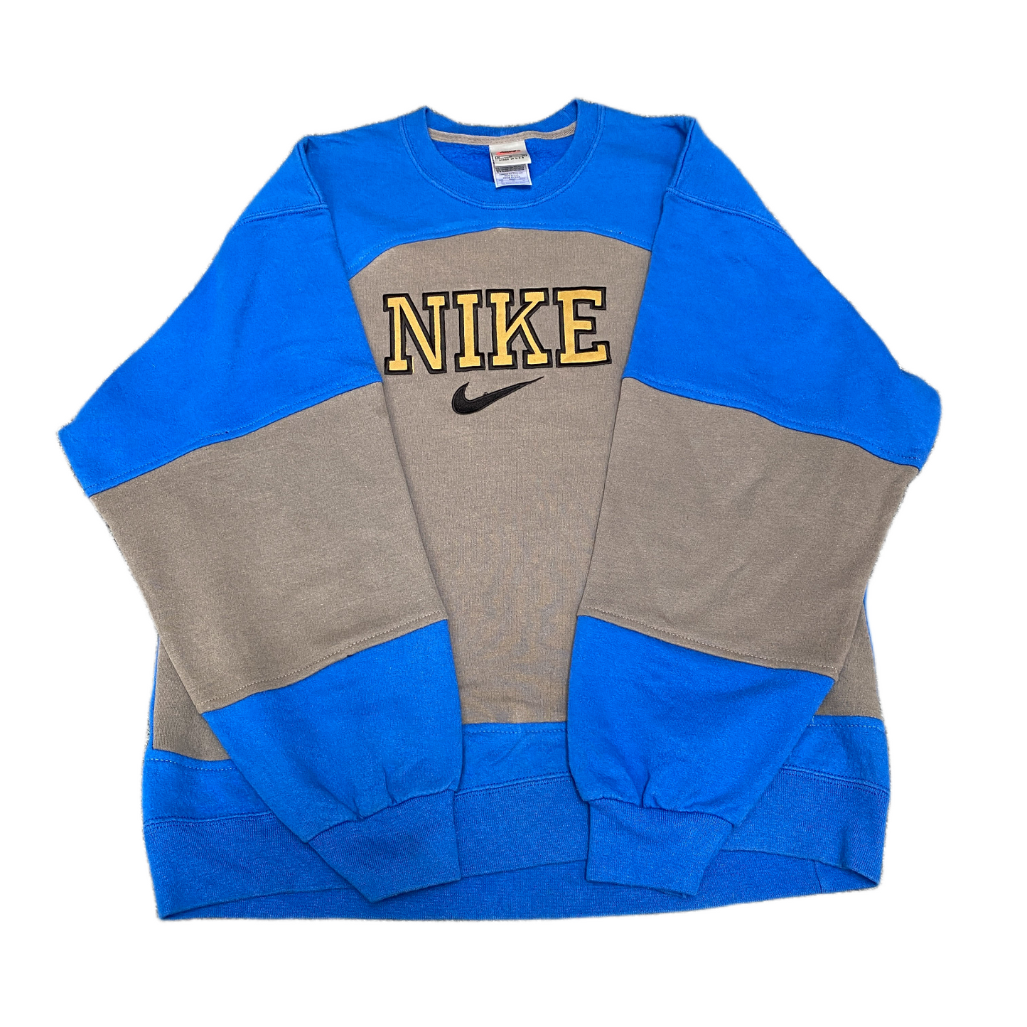 Nike Reworked Sweatshirt Mens M Blue Grey Embroidered Spellout Logo Vintage Y2K