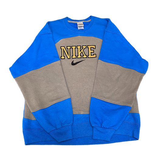 Nike Reworked Sweatshirt Mens M Blue Grey Embroidered Spellout Logo Vintage Y2K