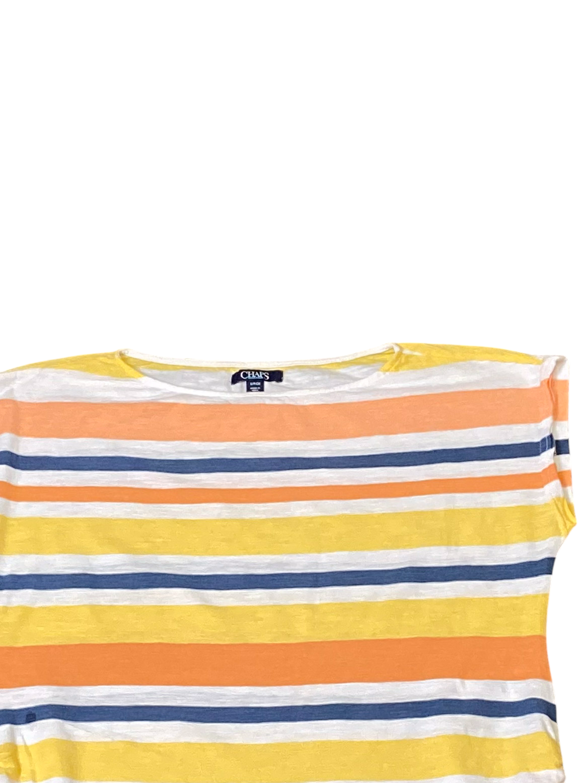 Chaps Tee Shirt Womens Small Yellow Orange Striped Cinch Sides Casual Sleeveless