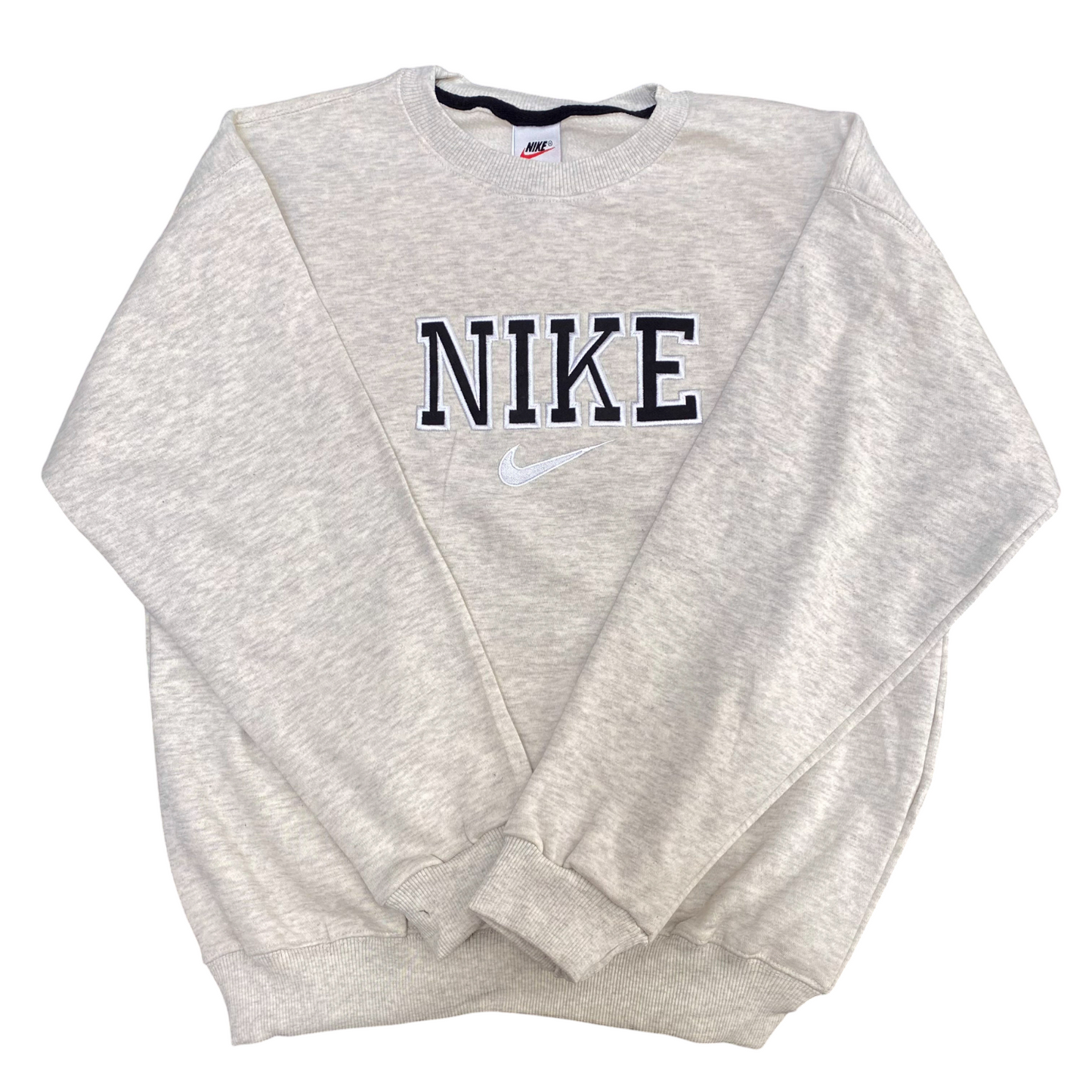 Nike Reworked Sweatshirt Mens M Grey Heather Embroidered Spellout Logo Crew Neck