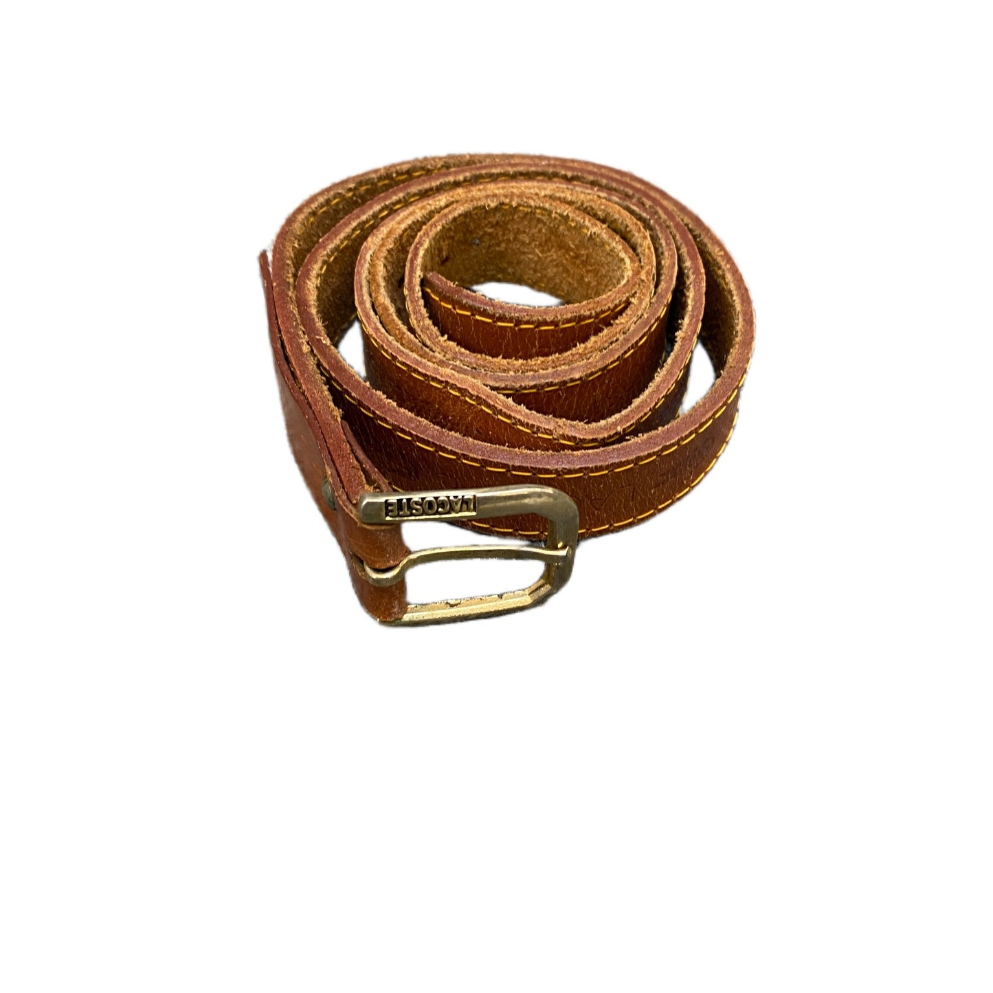 Lacoste Waist Belt Mens Brown Leather Adjustable Brass Buckle 41.5 Inches
