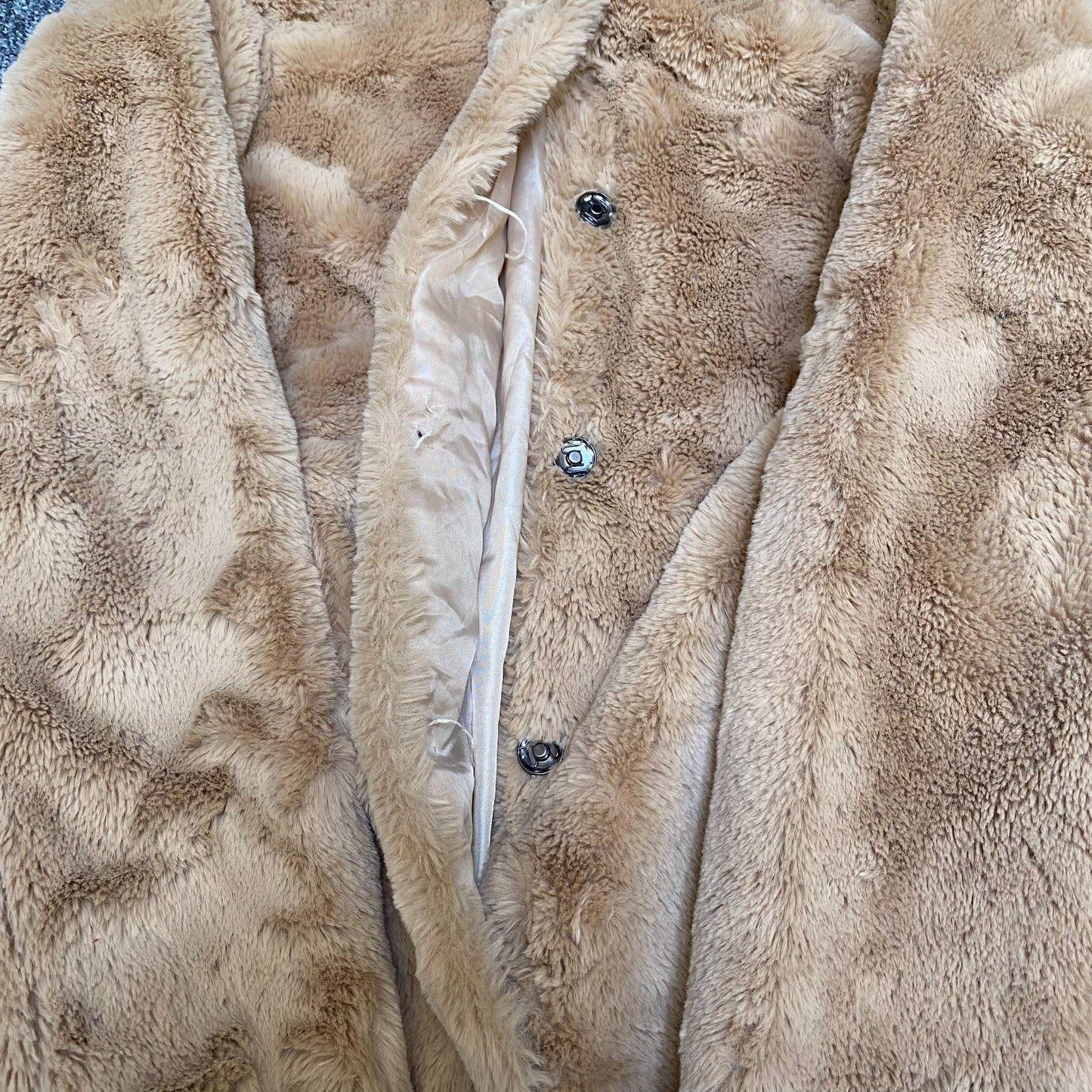 Colloseum Faux Fur Jacket Womens Small Brown Lined Loose Warm Snap Closure