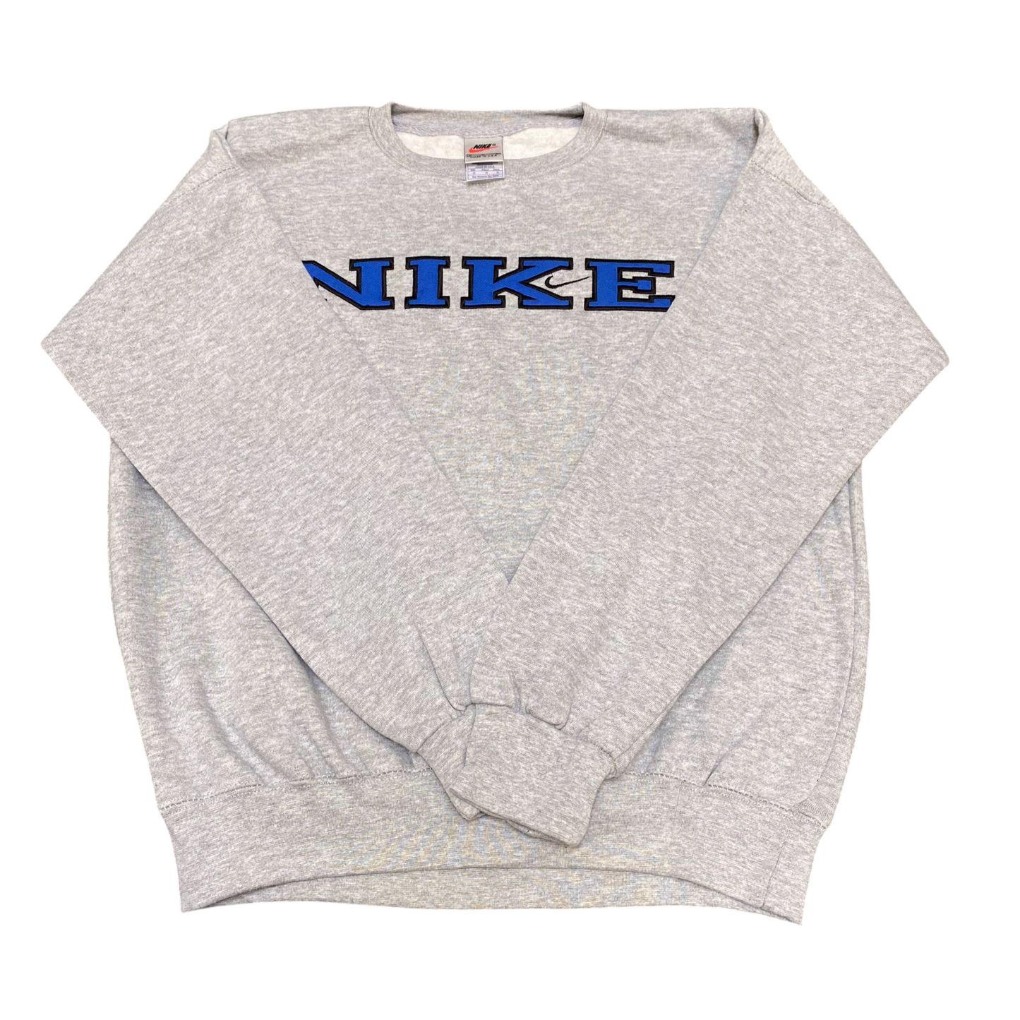 Nike Reworked Sweatshirt Mens Medium Grey Embroidered Spellout Logo Crew Neck