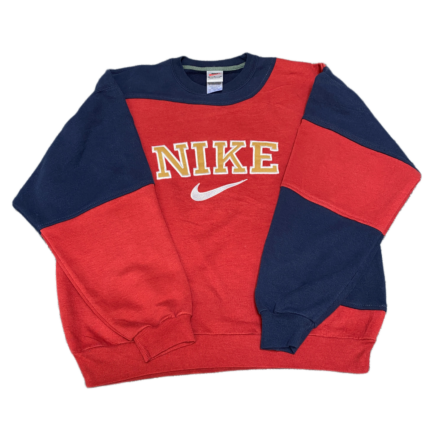 Nike Reworked Sweatshirt Mens M Red Blue Embroidered Spellout Logo Vintage Y2K
